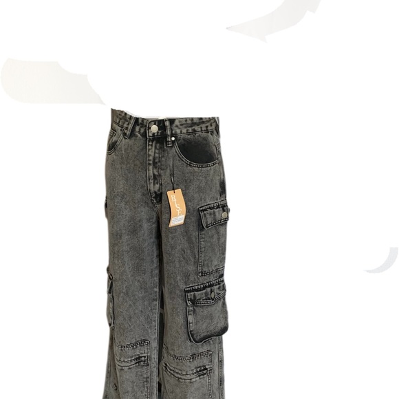 RISE SUPPLY Co.| Black Denim | Wide-Leg Cargo Pants - Picture 6 of 12